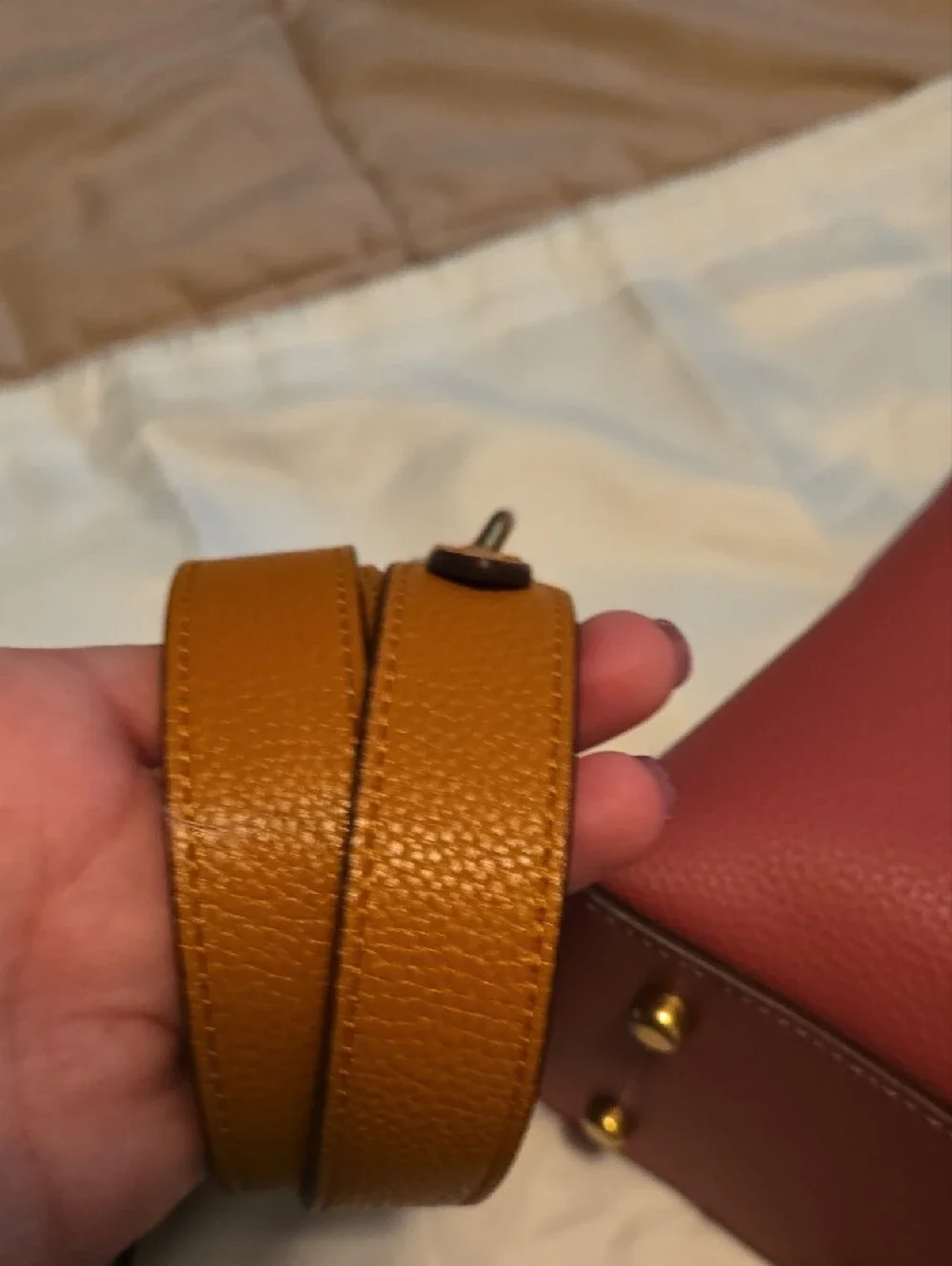 Women's Pink Leather Crossbody Bag with Tan Strap